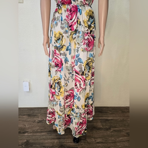 Band of Gypsies Floral Pink/ Yellow/Maxi Long Dress Boho Women's sz Larg Cottage - Picture 3 of 14